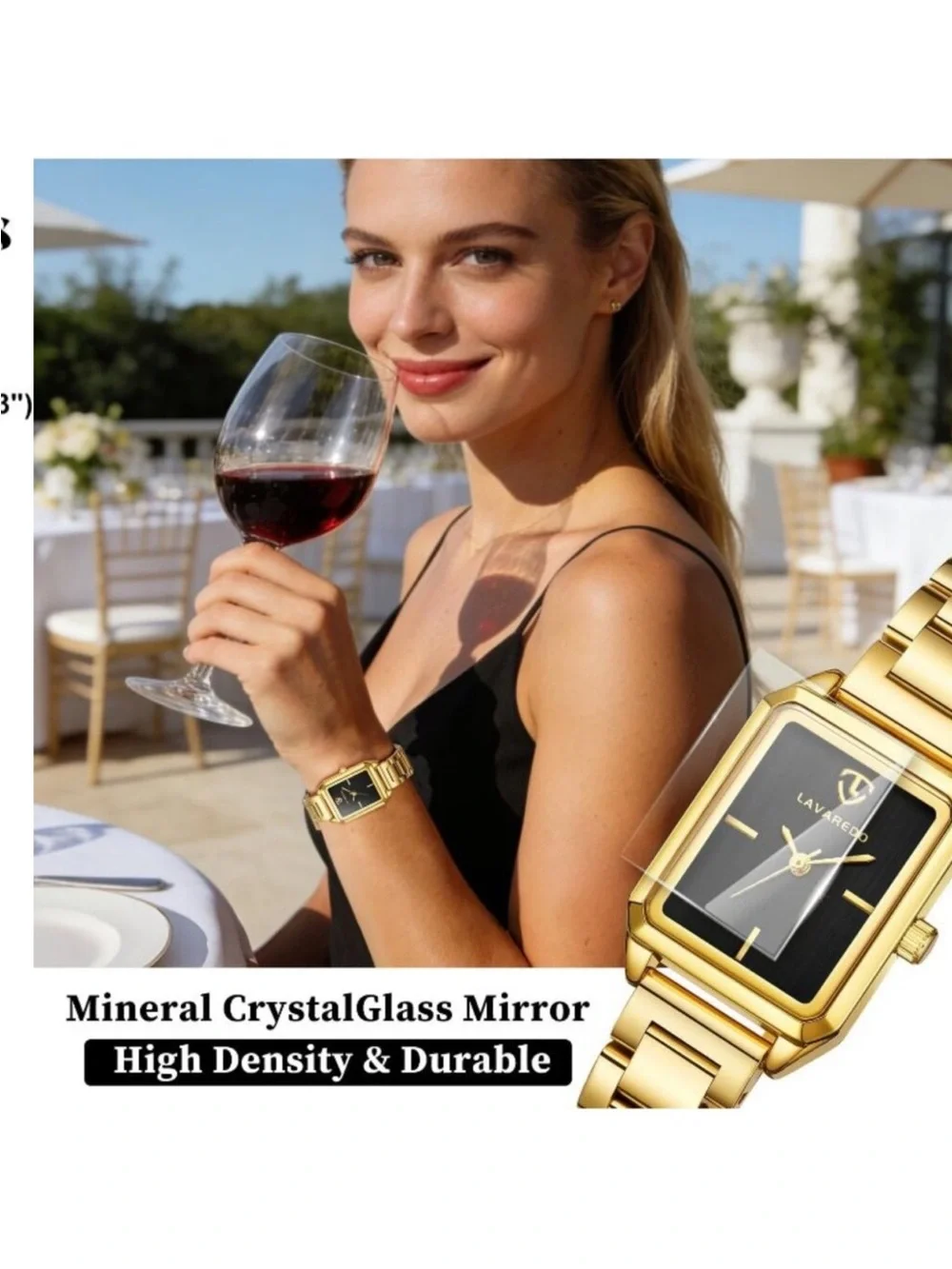 Womens Gold Black Analog Quartz Stainless Steel Waterproof Luxury Bracelet Watch